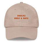 Load image into Gallery viewer, Snacks, hugs &amp; naps - Embroidered Cap
